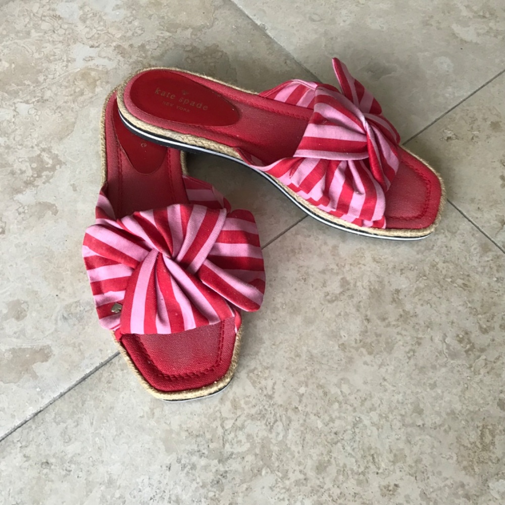 🔥LAST CALL 70% OFF🔥Kate Spade  Caliana Striped Bow Flat Sandals 9.5  Pink Red - Picture 6 of 6